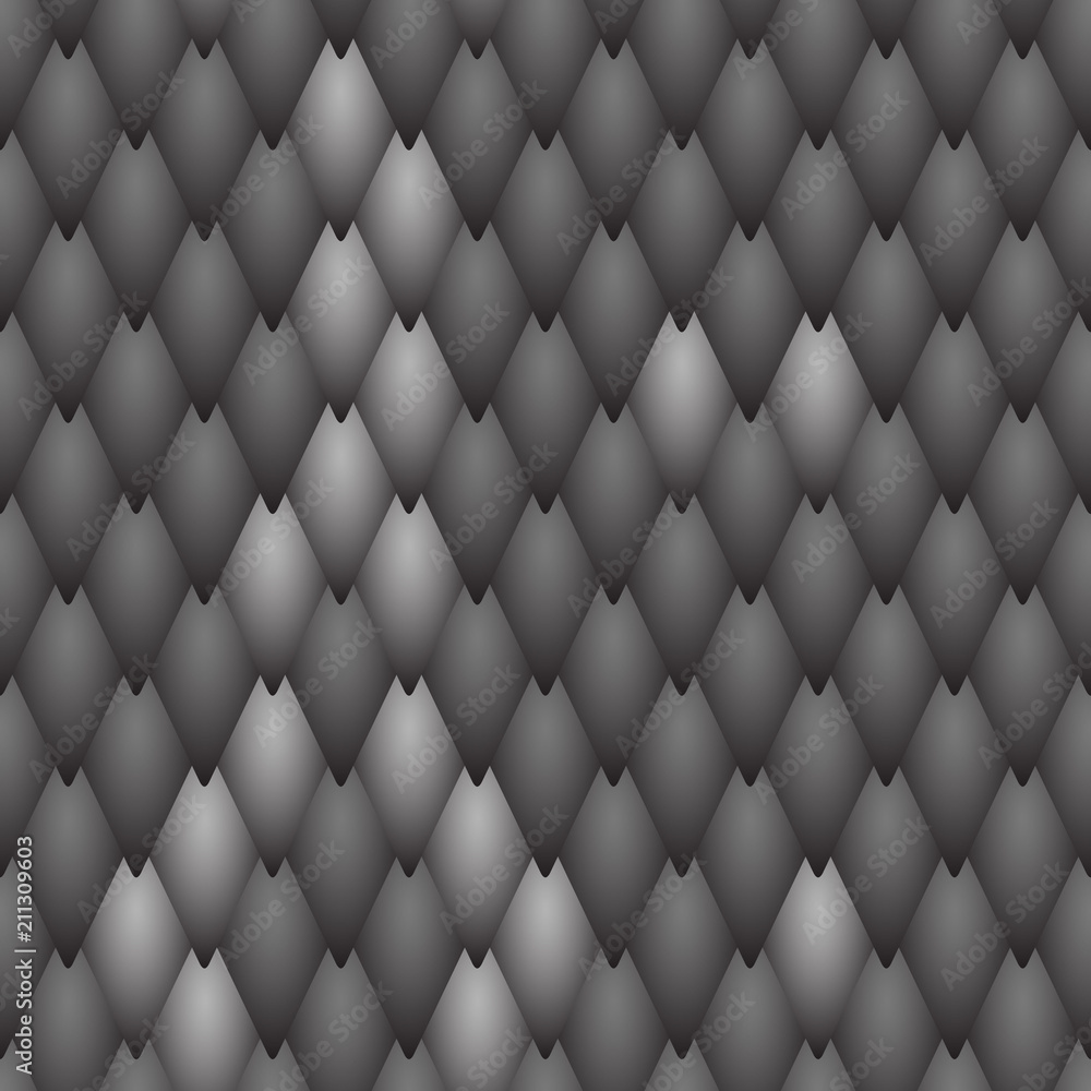 Seamless textured black scales of a snake, fish, dragon or other animal. A sample with a light pattern of scales on background of black scales Seamless textured black scales of a snake, fish, dragon or other animal. A sample with a light pattern of scales on background of black scales
