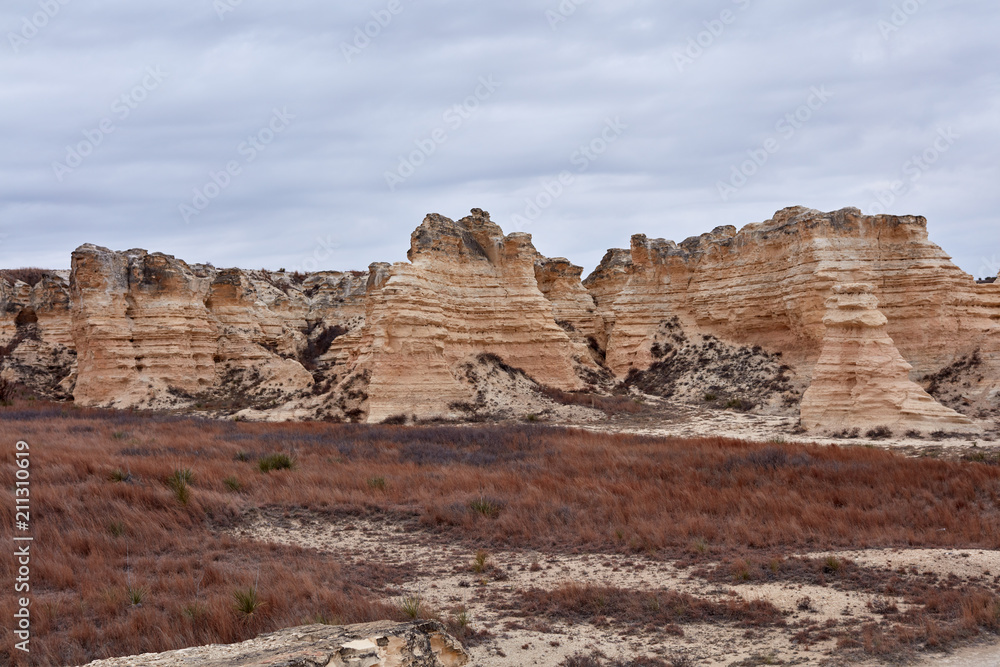 Eroded limestone pillars in Castle Rock Badlands Eroded limestone pillars in Castle Rock Badlands