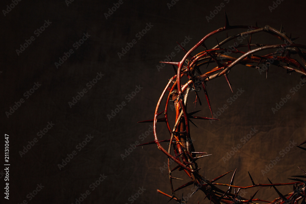 Crown of thorns illuminated on a dark background - obrazy, fototapety, plakaty 