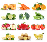 Früchte Obst und Gemüse Sammlung Apfel Tomaten Orange Bananen Farben frische Freisteller freigestellt isoliert