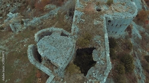 Ancient Fortress Kosmach Near Budva, Montenegro. Aerial View, Shooting From The Drone photo