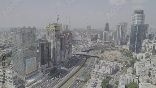 Tel Aviv center and transportation  aerial 4k footage dlog raw ungraded flat