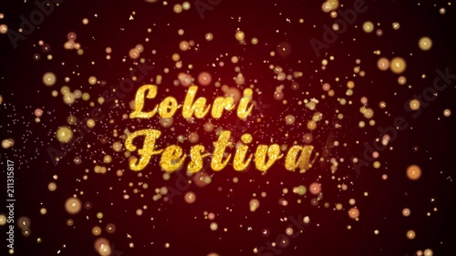 Lohri Festival Greeting Card text with sparkling particles shiny background for Celebration,wishes,Events,Message,Holidays,Festival.