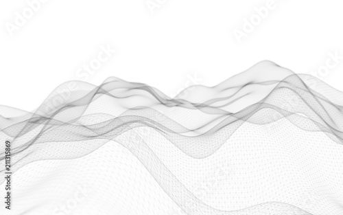 Abstract landscape on a white background. Cyberspace grid. Hi-tech network. 3d technology illustration