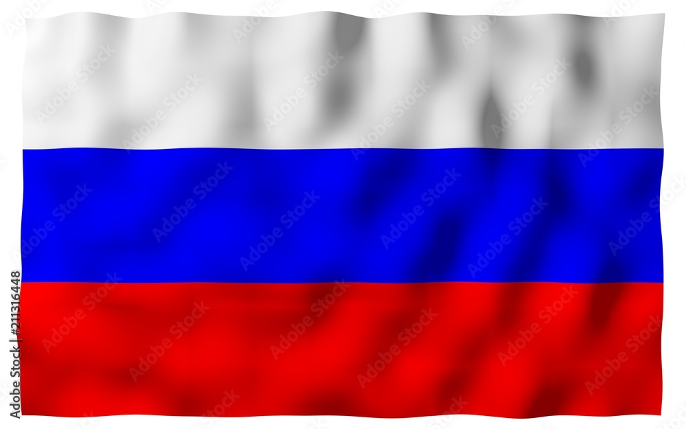 Waving flag of the Russian Federation. The National. State symbol of the Russia. 3D illustration