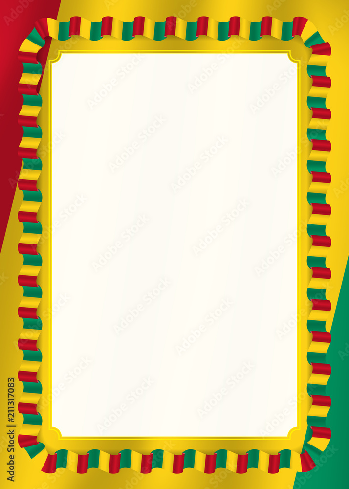 Frame and border of ribbon with Guinea flag, template elements for your certificate and diploma. Vector Frame and border of ribbon with Guinea flag, template elements for your certificate and diploma. Vector