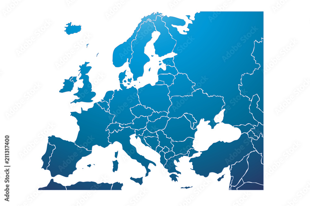 Mapa azul de Europa. Stock Vector
