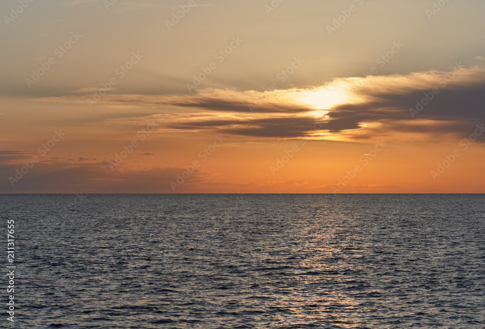 Mediterranean Sea at sunset. Ibiza Island, Spain