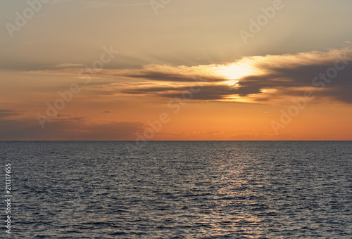 Mediterranean Sea at sunset. Ibiza Island, Spain