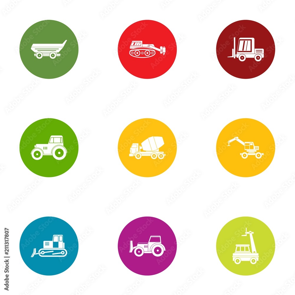 Transport by truck icons set. Flat set of 9 transport by truck vector icons for web isolated on white background
