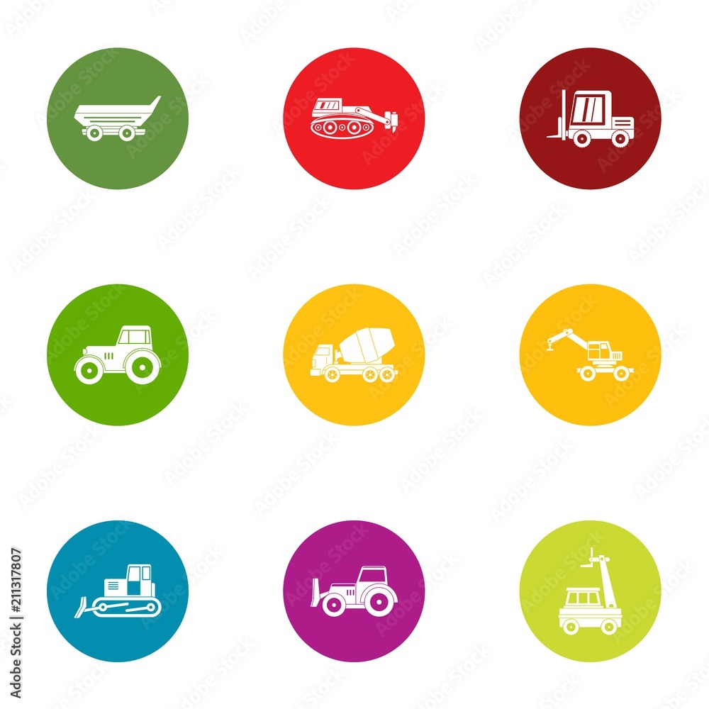 Transport by truck icons set. Flat set of 9 transport by truck vector icons for web isolated on white background Transport by truck icons set. Flat set of 9 transport by truck vector icons for web isolated on white background