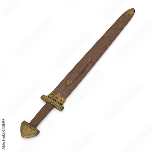 Viking Sword with Sheath on white. 3D illustration