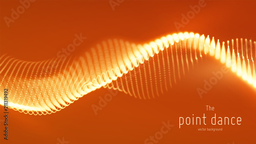 Vector abstract red particle wave, points array, shallow depth of field. Futuristic illustration. Technology digital splash or explosion of data points. Point dance waveform. Cyber UI, HUD element.