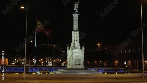 Monument and fountain at Colon Square in Madrid