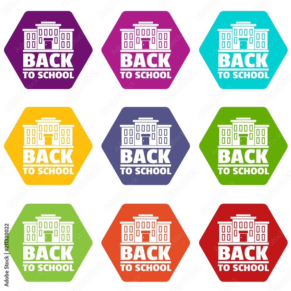Back to school icons 9 set coloful isolated on white for web