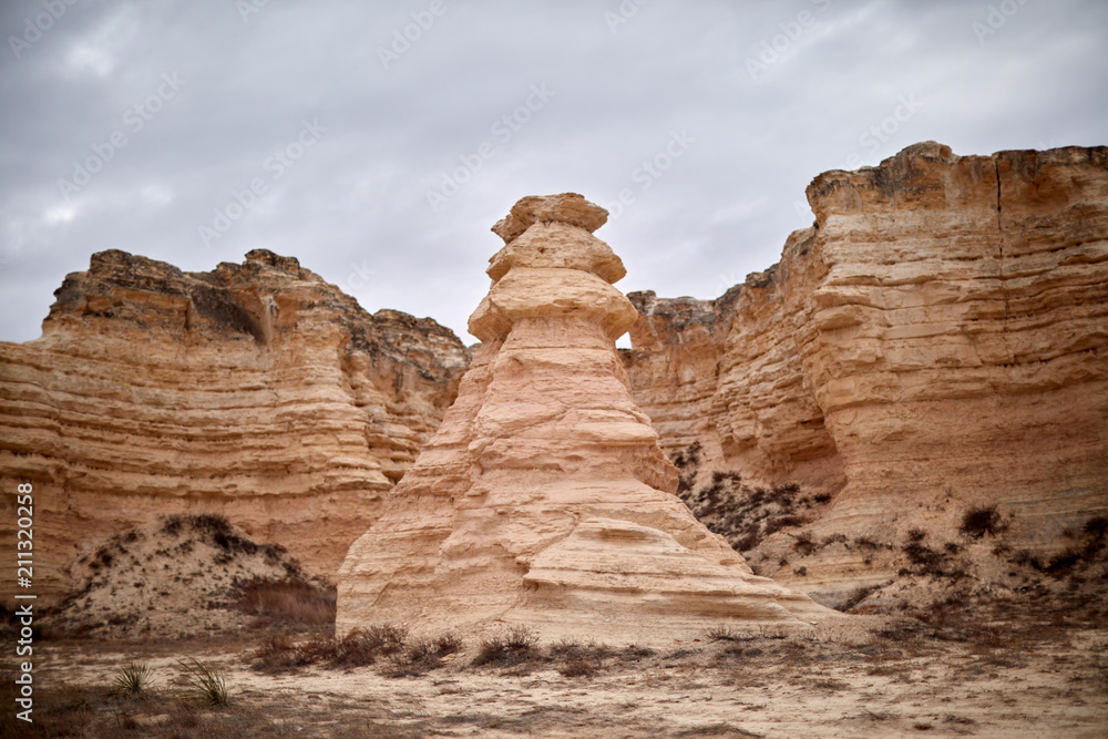 Eroded limestone stack or pillar formation