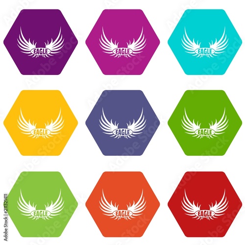 Bird wing icons 9 set coloful isolated on white for web