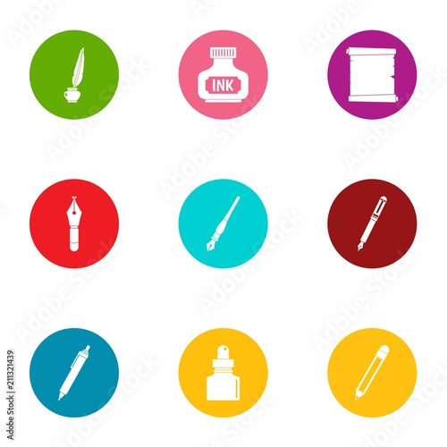 Ink inscription icons set. Flat set of 9 ink inscription vector icons for web isolated on white background
