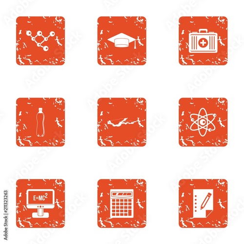 Physical engineering icons set. Grunge set of 9 physical engineering vector icons for web isolated on white background