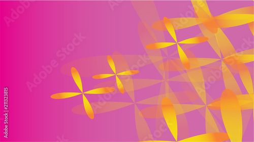 Texture of transparent yellow abstract volumetric fashionable magic of different shapes of light air cosmic four-leafed flowers on a blue background and copy space. Vector illustration.