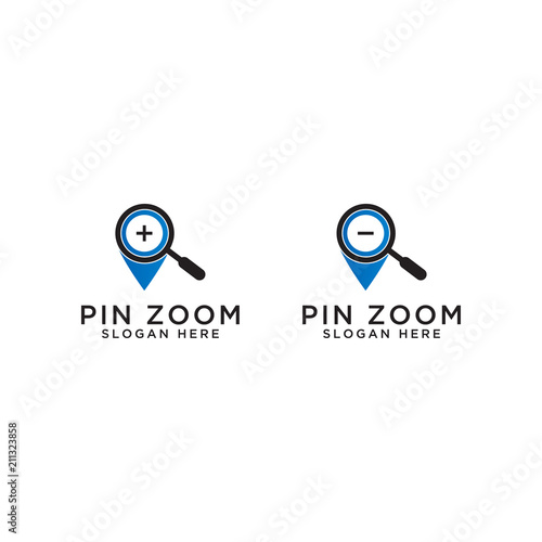 Pin map with magnifier logo design template