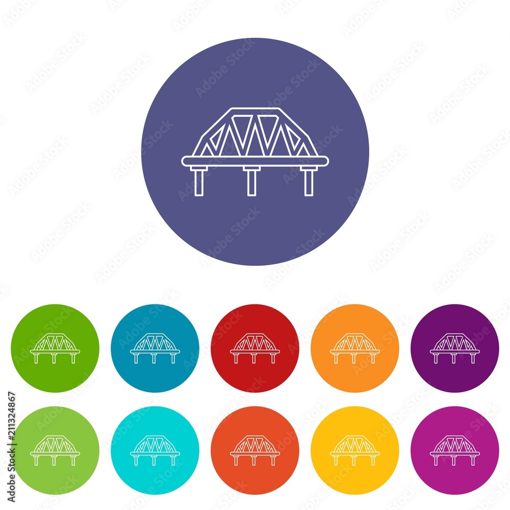Arched train bridge icons color set vector for any web design on white background