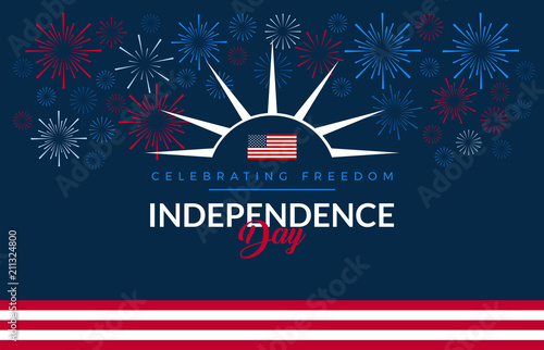 Happy 4th of July fireworks - Independence Day USA blue background with the United States flag and 4th of July typography - vector illustration photo