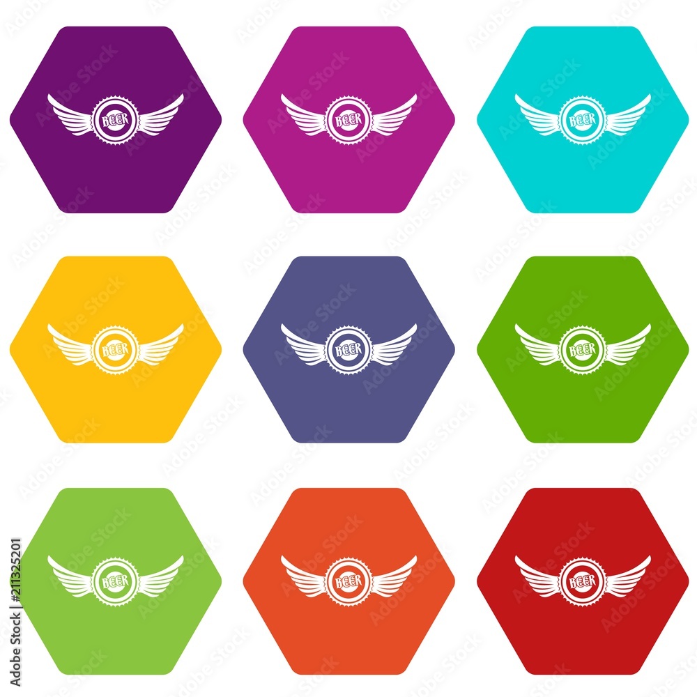 Cap beer icons 9 set coloful isolated on white for web Cap beer icons 9 set coloful isolated on white for web