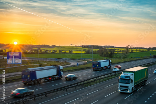 Photography M1 motorway at sunset in United Kingdom