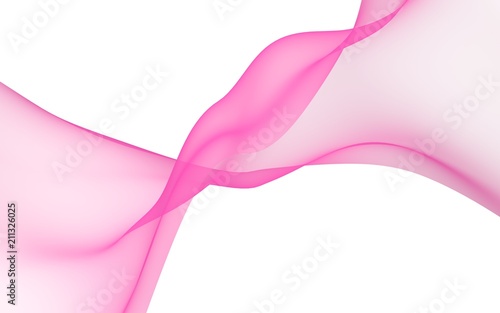 Abstract pink wave. Raster air background. Bright pink ribbon on white background. Pink scarf. Abstract smoke. 3D illustration