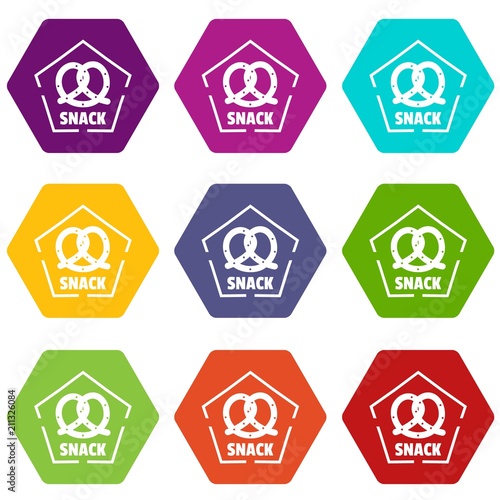 Snack icons 9 set coloful isolated on white for web
