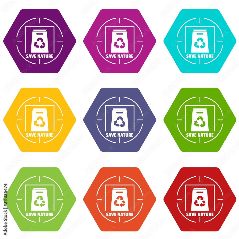 Waste recycling icons 9 set coloful isolated on white for web Waste recycling icons 9 set coloful isolated on white for web