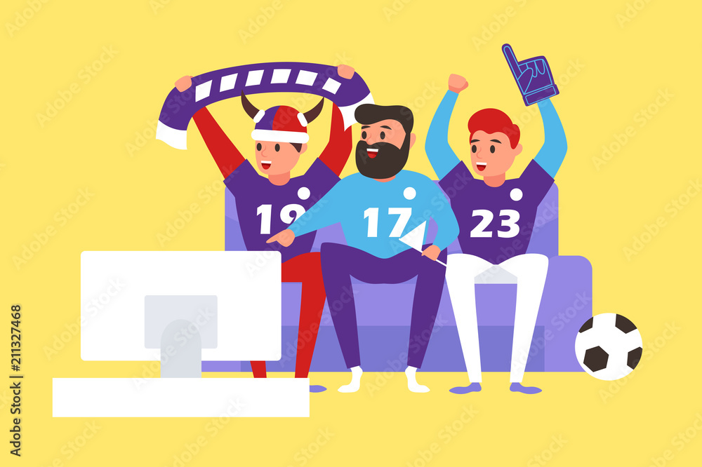 Football Fans Watch The Match On TV Vector Cartoon Illustration Stock football-fans-watch-the-match-on-tv-vector-cartoon-illustration-stock