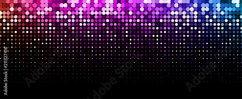 Black background with colorful dotted pattern.