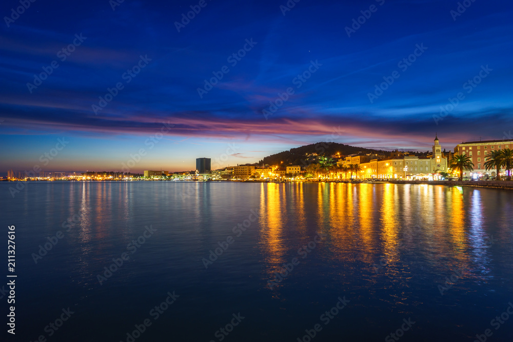 Skyline panorama of Split at dawn. Croatia