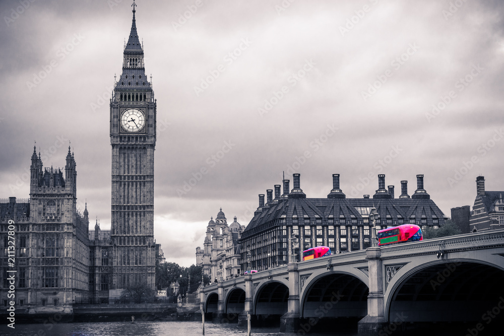 Big Ben and Westminster bridge in vintage colors 