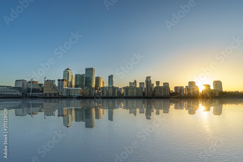 Canary wharf at sunrise in London. England