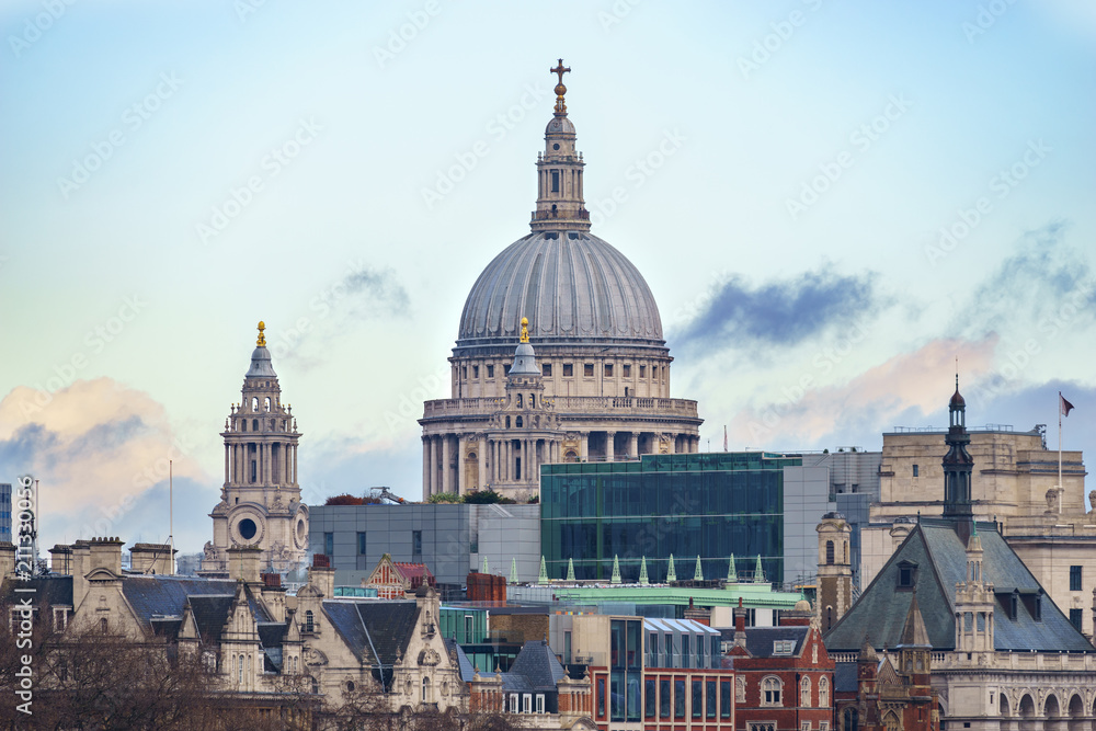 Dome of St Paul's Cathedral with blue sky, landmark of London,UK