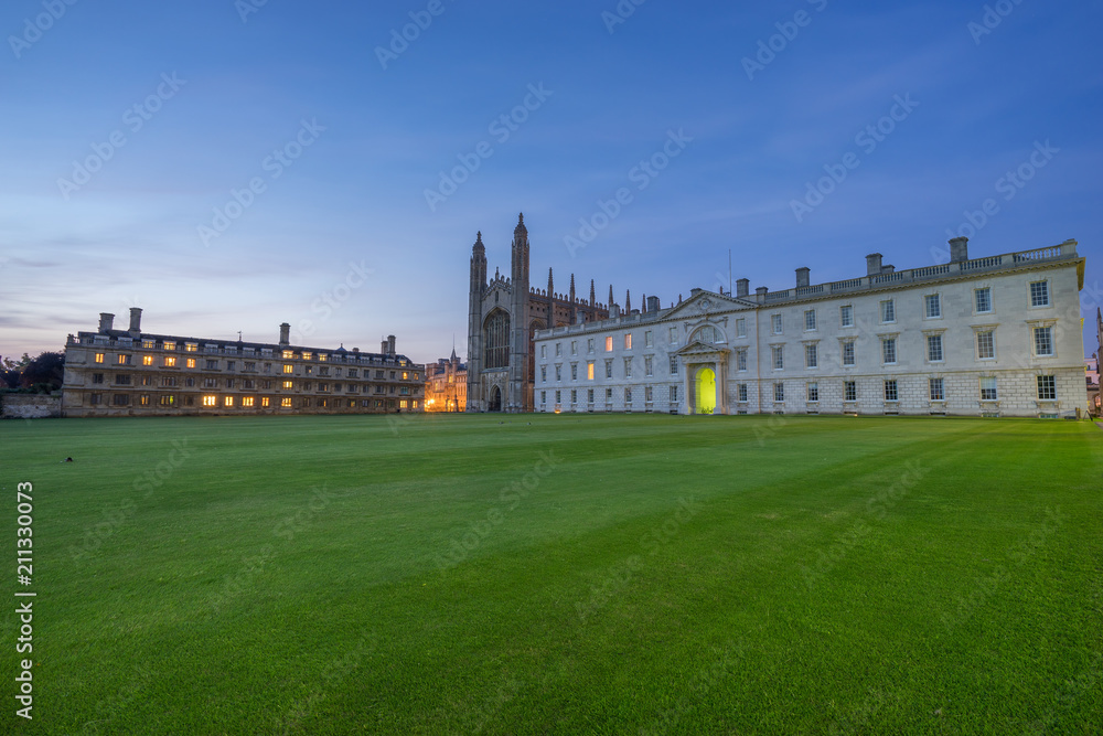 Kings Chapel at dusk in Cambridge, England