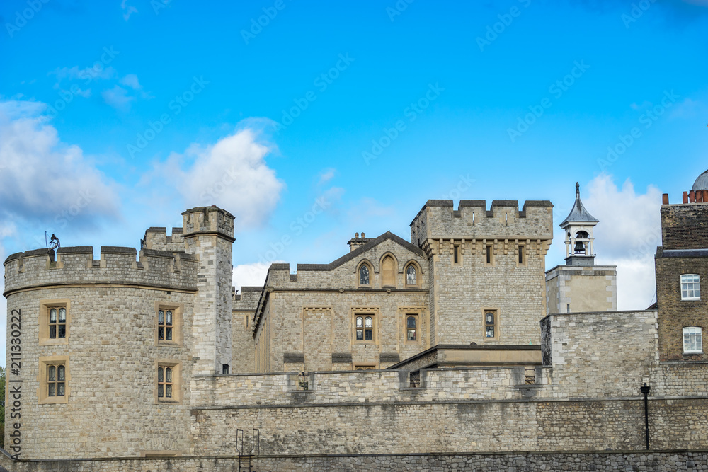 Tower of London with blue sky in London, UK