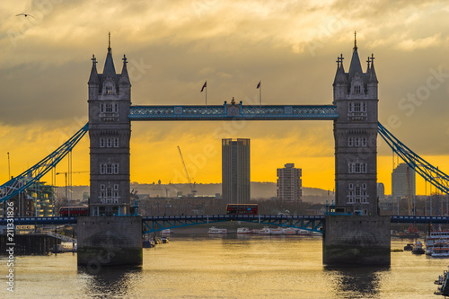 Tower Bridge in London at sunrise 