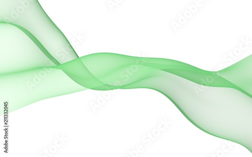 Abstract green wave. Bright green ribbon on white background. Green color scarf. Abstract lime color smoke. Raster air background. 3D illustration