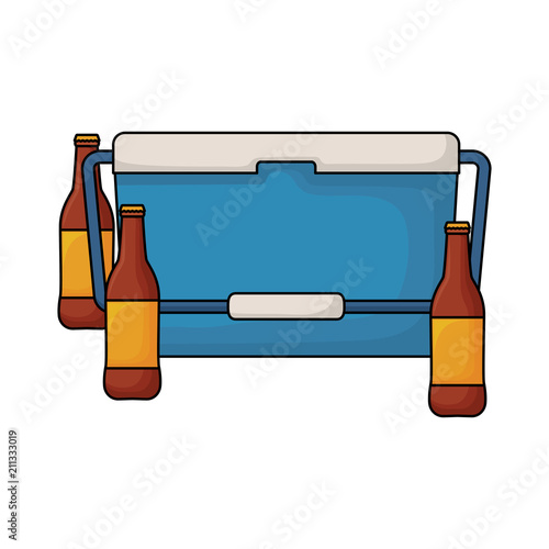 food cooler and beer bottles icon over white background, vector illustration