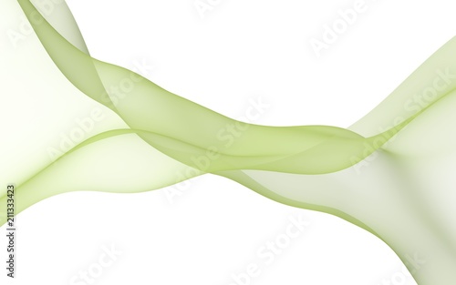 Abstract lime color wave. Bright lime color ribbon on white background. Lime scarf. Abstract lime color smoke. Raster air background. 3D illustration