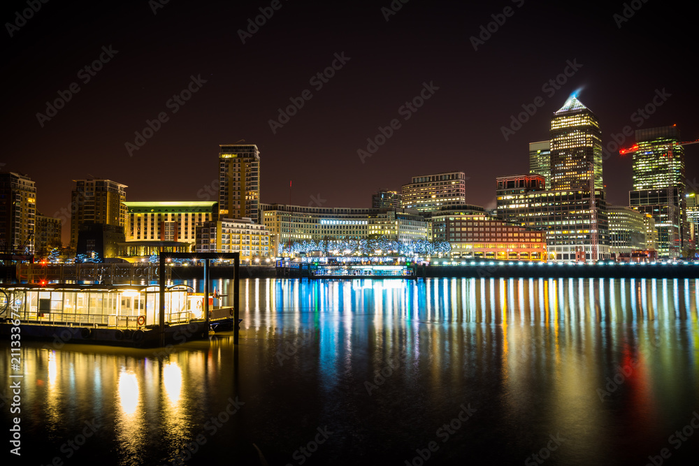 Canary Wharf business district at night