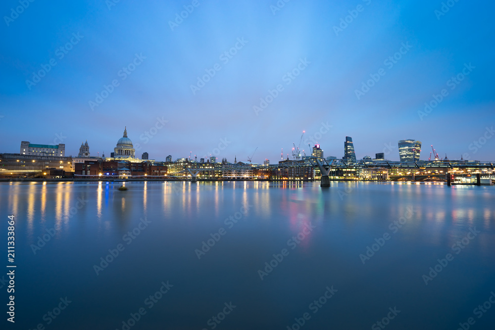 Panorama of London,Southwark bridge and St.Paul's cathedral viewed at sunrise