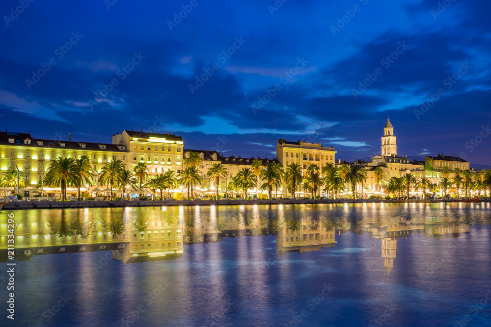 Split with Diocletian Palace and St Domnius Cathedral at blue. Croatia