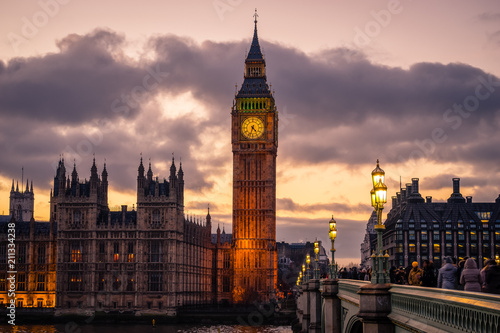 Big Ben at sunset in London  England