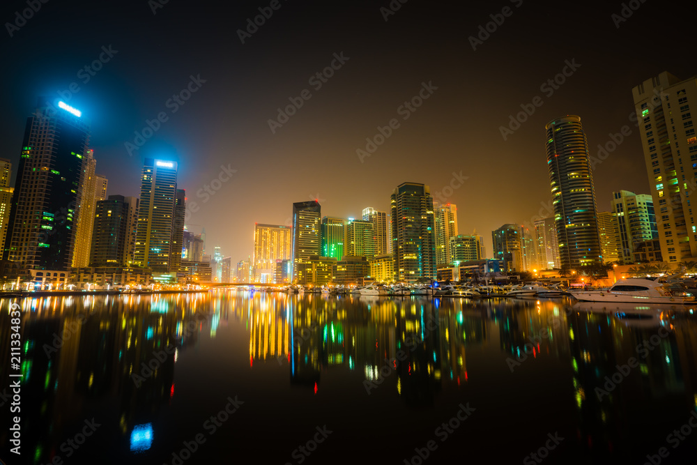 Dubai marina at night, UAE