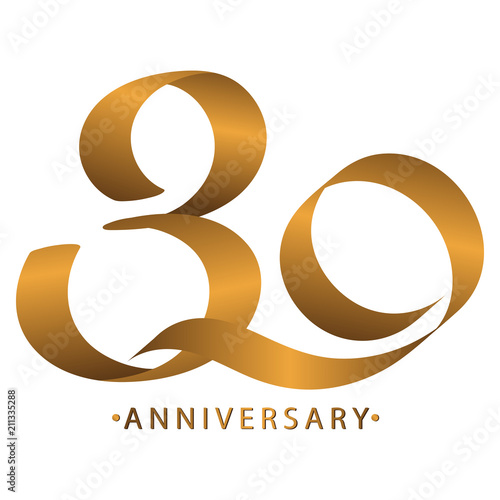 Handwriting celebrating, anniversary of number 30 30th year anniversary, Luxury duo tone gold brown for invitation card, backdrop, label or stationary